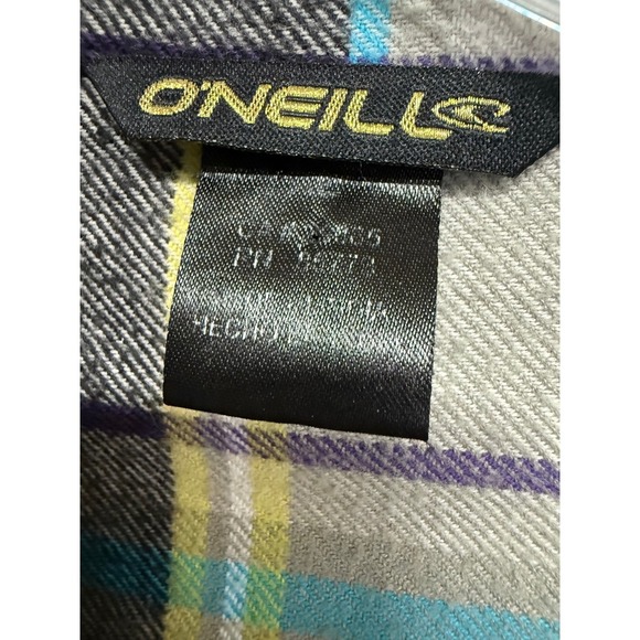 O'Neill Women's Yellow Gray 100% cotton button up flannel long sleeve shirt XL - Picture 6 of 8